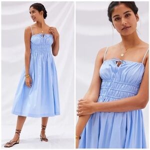 Anthropologie Sunday in Brooklyn Smocked Midi Dress Light Blue Cotton Large